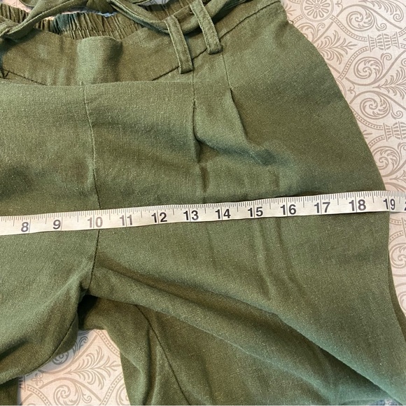 Forever 21 army green Linen blend Tie-Waist Cropped Pants tapered paper bag S - Picture 12 of 12